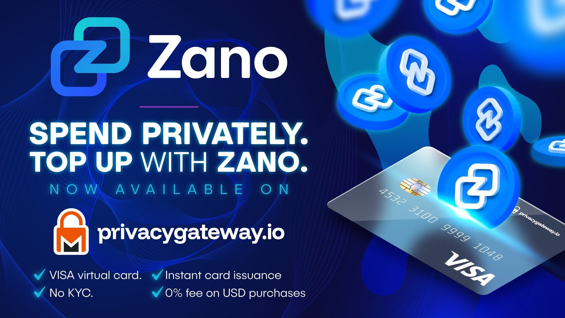 PrivacyGateway card with $ZANO